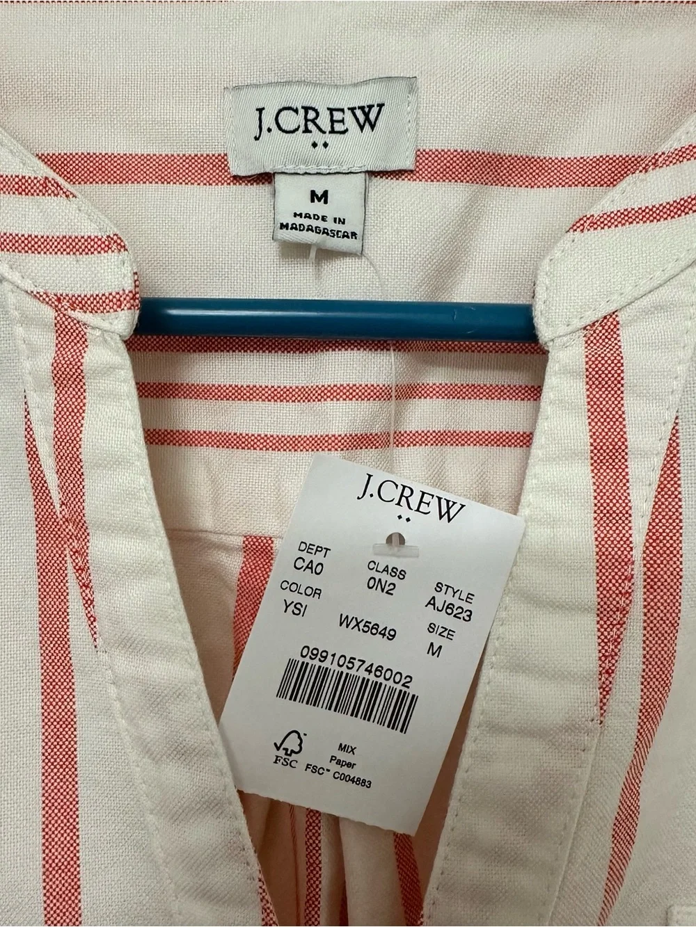 NEW J. Crew Cream Shirt with Coral Stripes 100% Cotton Thick Quality Fabric MED